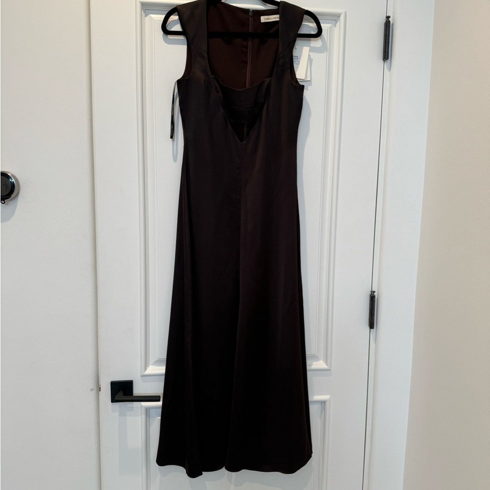 Nwt Camilla & Marc Sorrell Satin Midi Dress Chocolate Brown Cut Out 6 — image 3 of 8